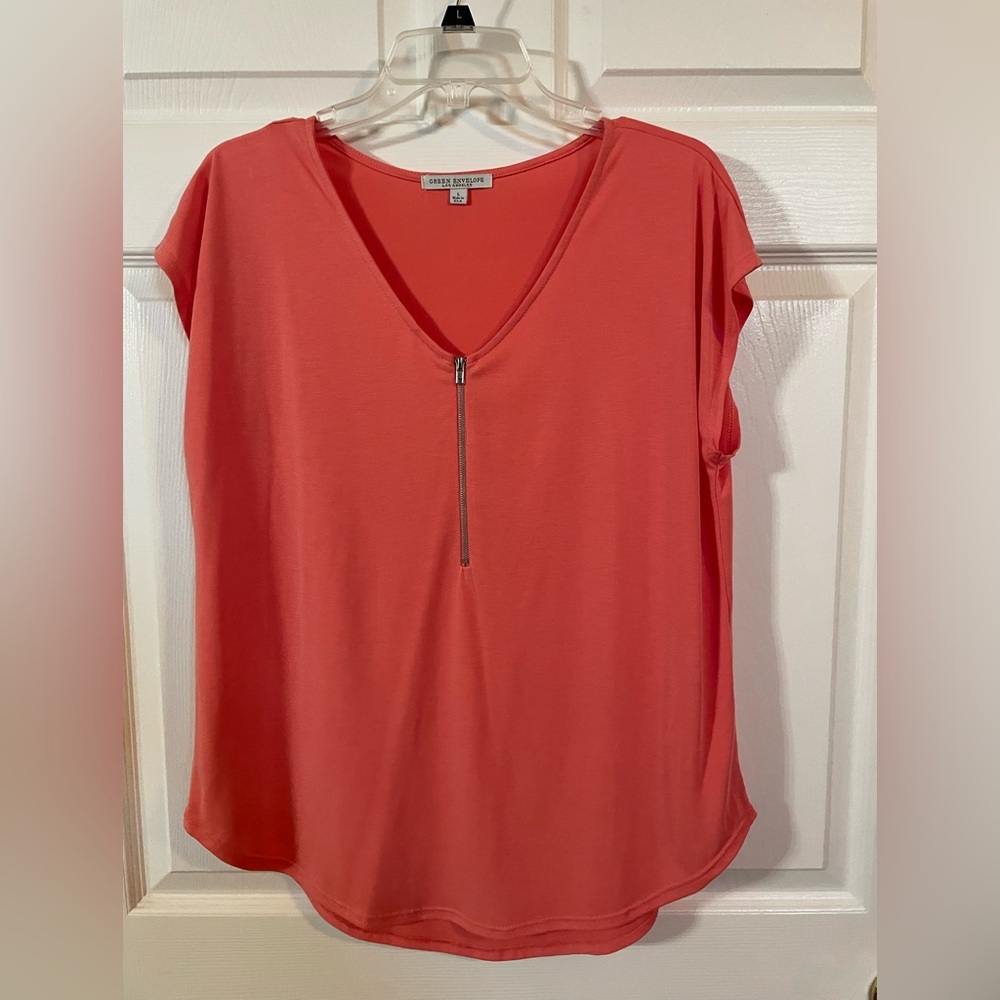 Green envelope zipper front blouse